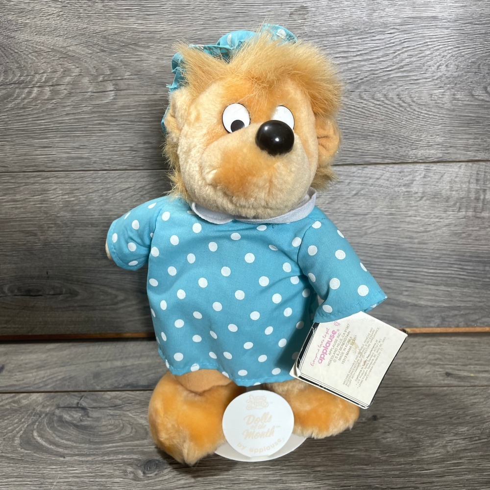 Vintage Applause Mama Bear Plush Berenstain Bears Blue Polka Dot Stands 80s New